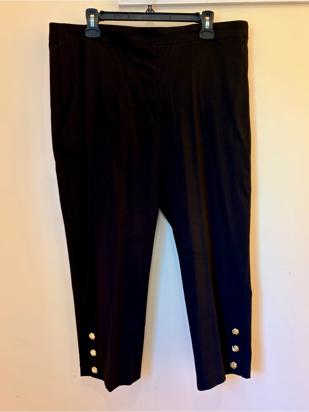 Zac & Rachel Black Cropped Straight-Leg Pants with Gold Button Accents
